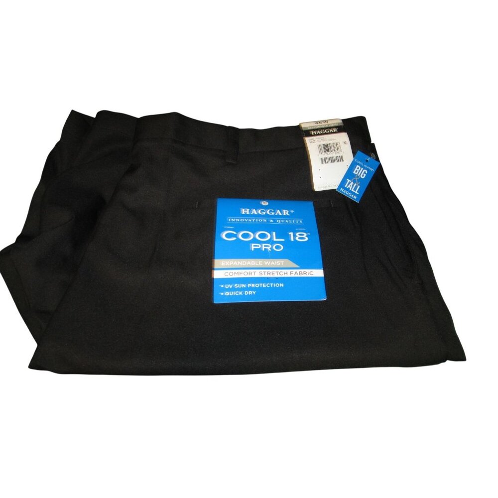 Haggar® Mens shorts Cool 18 Pro Classic Fit Flat Front Expandable Waist 46 - Picture 3 of 7